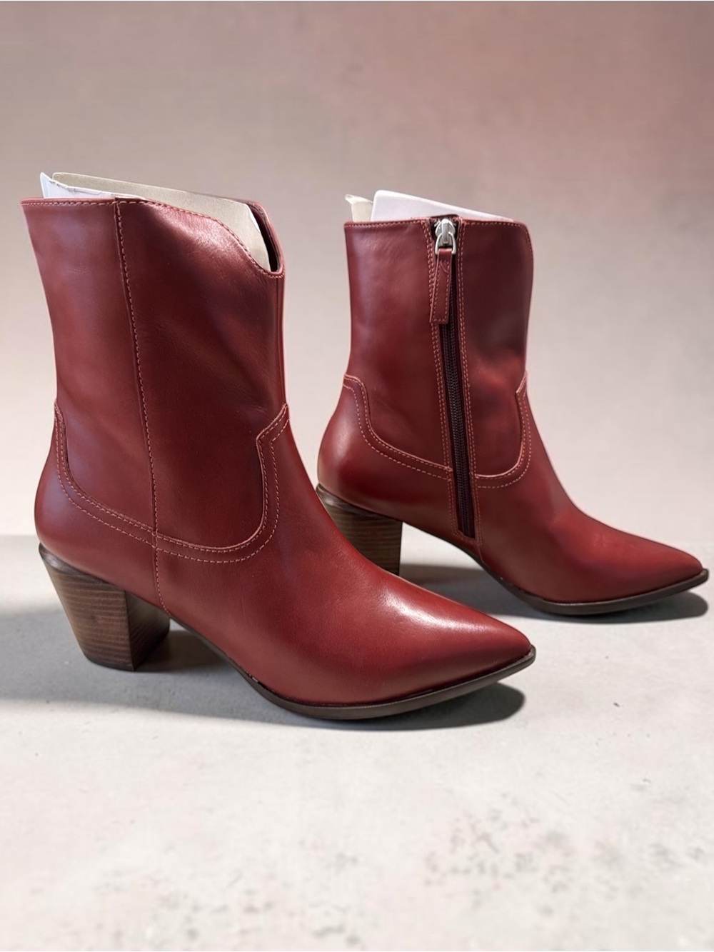 Paolo Burgundy Pointed-Toe Leather Ankle Boots - Picture 3 of 7
